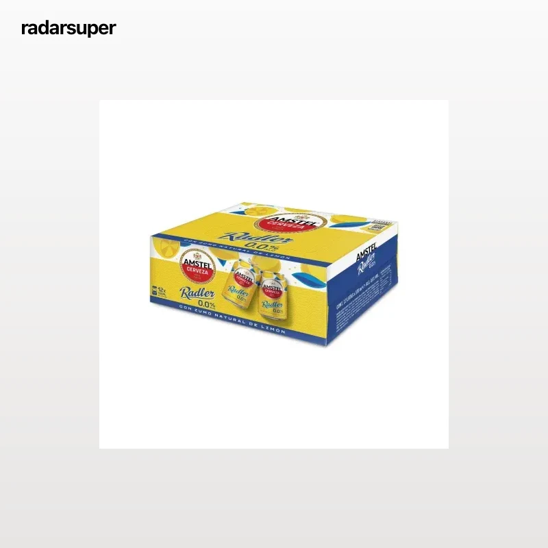 Cerveza Amstel 0,0 radler con zumo natural de limón pack 12 latas 33 cl.