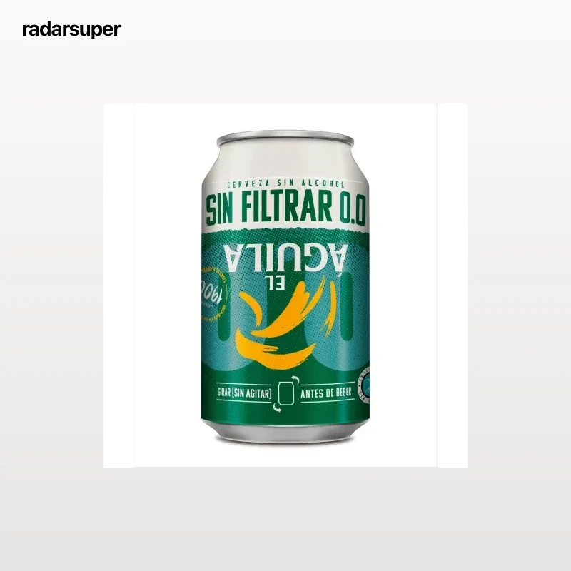 Cerveza El Águila sin filtrar 0,0 sin gluten lata 33 cl.