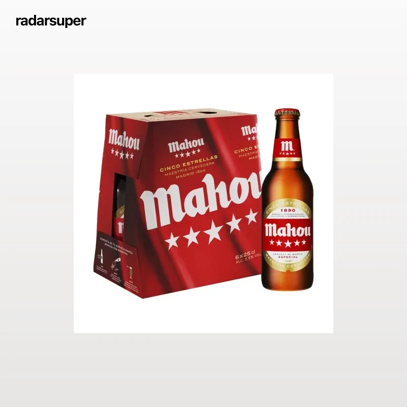 Cerveza Mahou 5 Estrellas especial pack 6 botellas 25 cl.