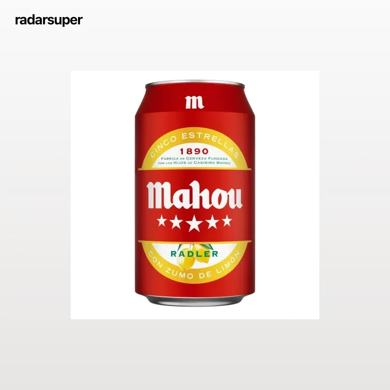 Cerveza Mahou 5 Estrellas Radler con zumo natural de limón lata 33 cl.