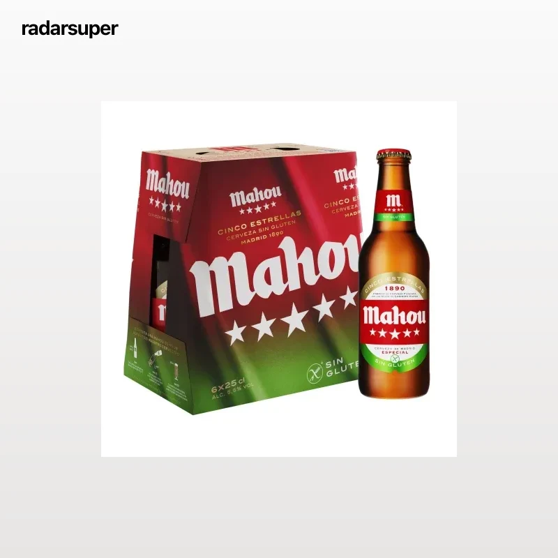 Cerveza Mahou cinco estrellas sin gluten pack 6 botellas 25 cl.