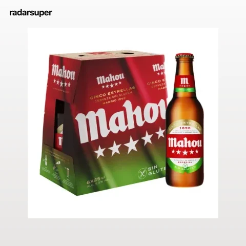 Cerveza Mahou cinco estrellas sin gluten pack 6 botellas 25 cl.