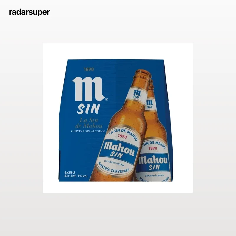 Cerveza Mahou sin alcohol pack de 6 botellas de 25 cl.