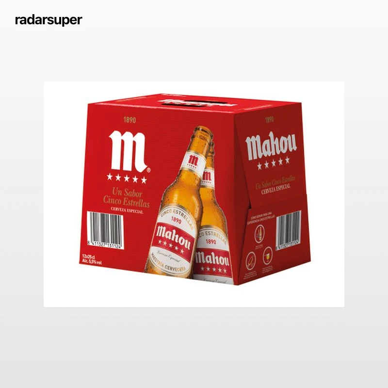 Cerveza rubia especial Mahou 5 Estrellas pack 12 botellas 25cl