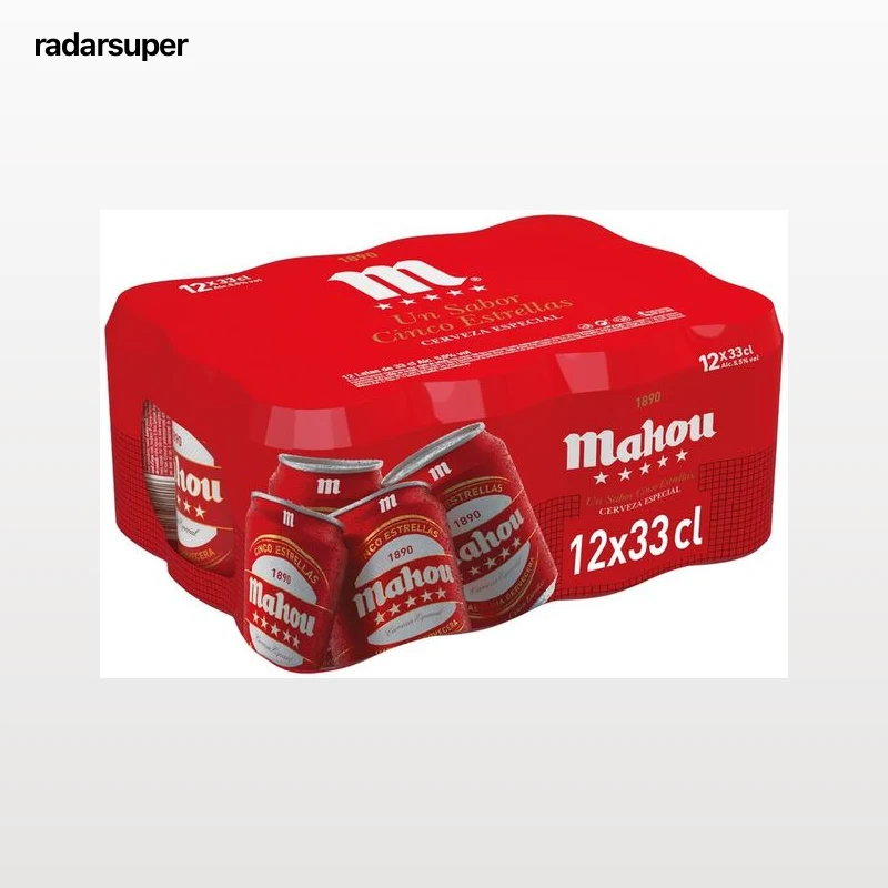 Cerveza rubia especial Mahou 5 Estrellas pack 12 latas 33cl