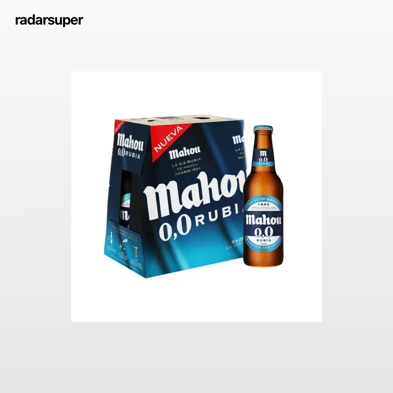 Cerveza rubia Mahou 0,0 pack 6 botellas 25 cl.