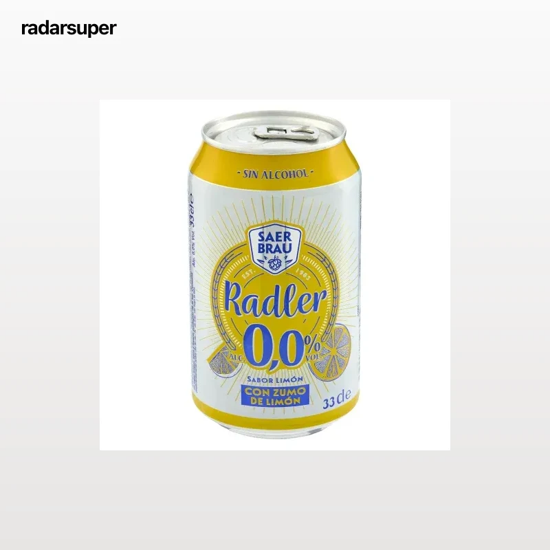 Cerveza Saer Brau radler 0,0 con zumo natural de limón lata 33 cl.