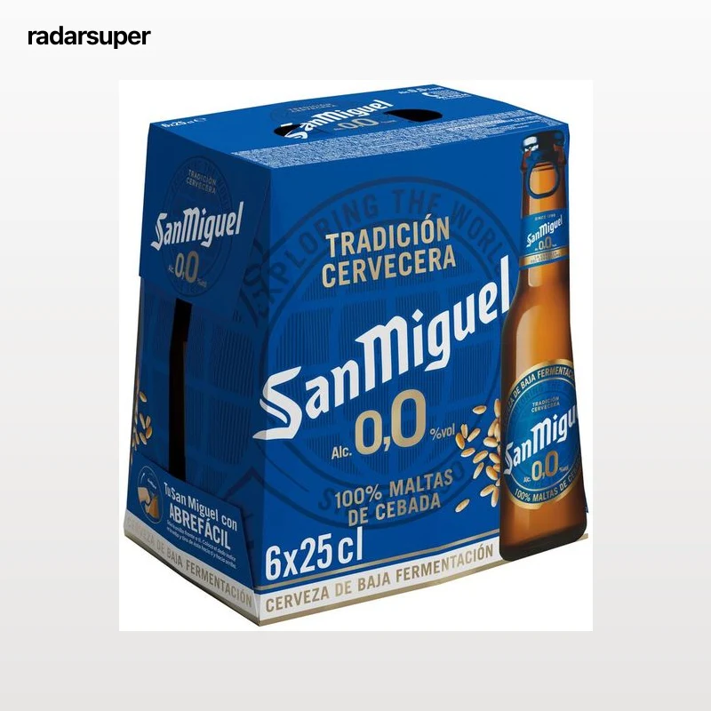 Cerveza sin alcohol San Miguel 0,0% pack 6 botellas 25cl