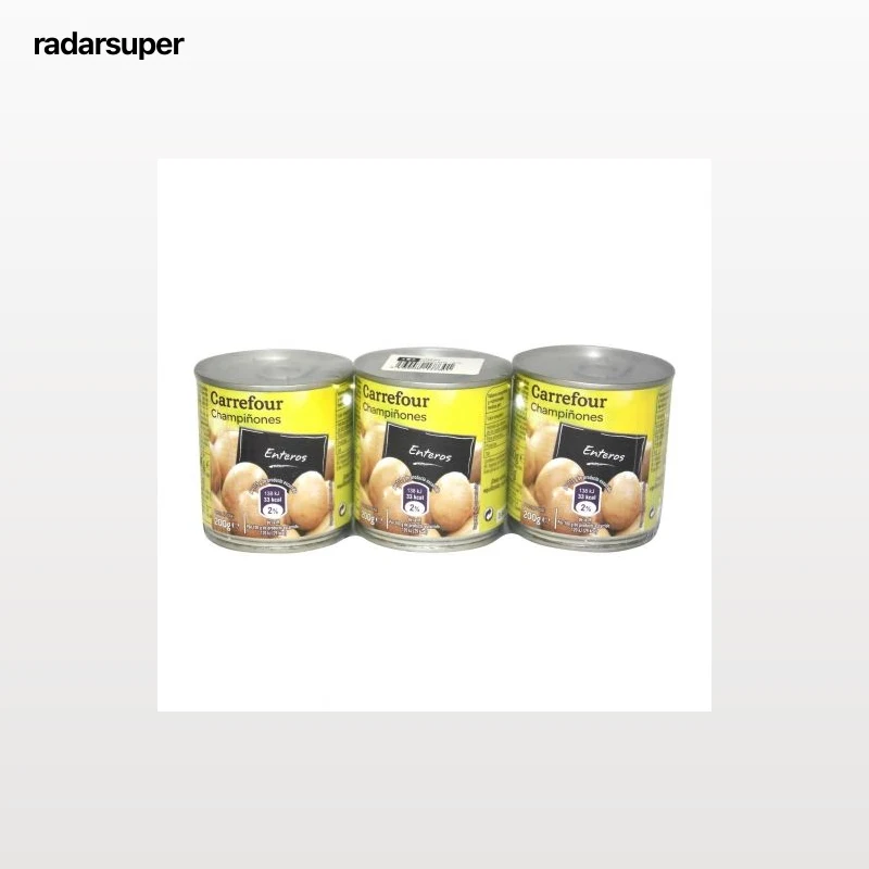 Champiñones enteros Carrefour pack de 3 unidades de 115 g.