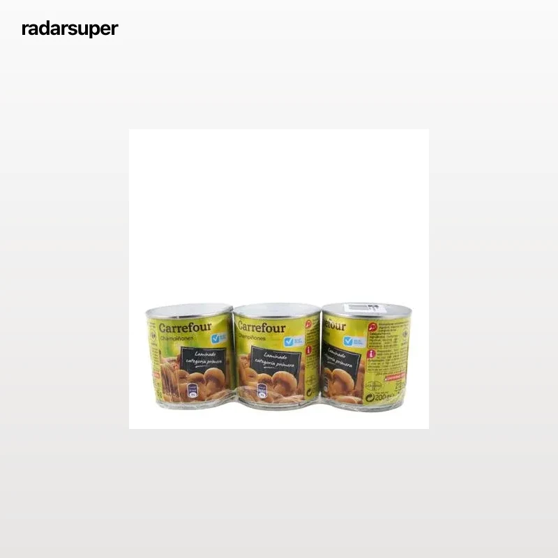 Champiñones laminados bajos de sal Carrefour pack de 3 unidades de 115 g.