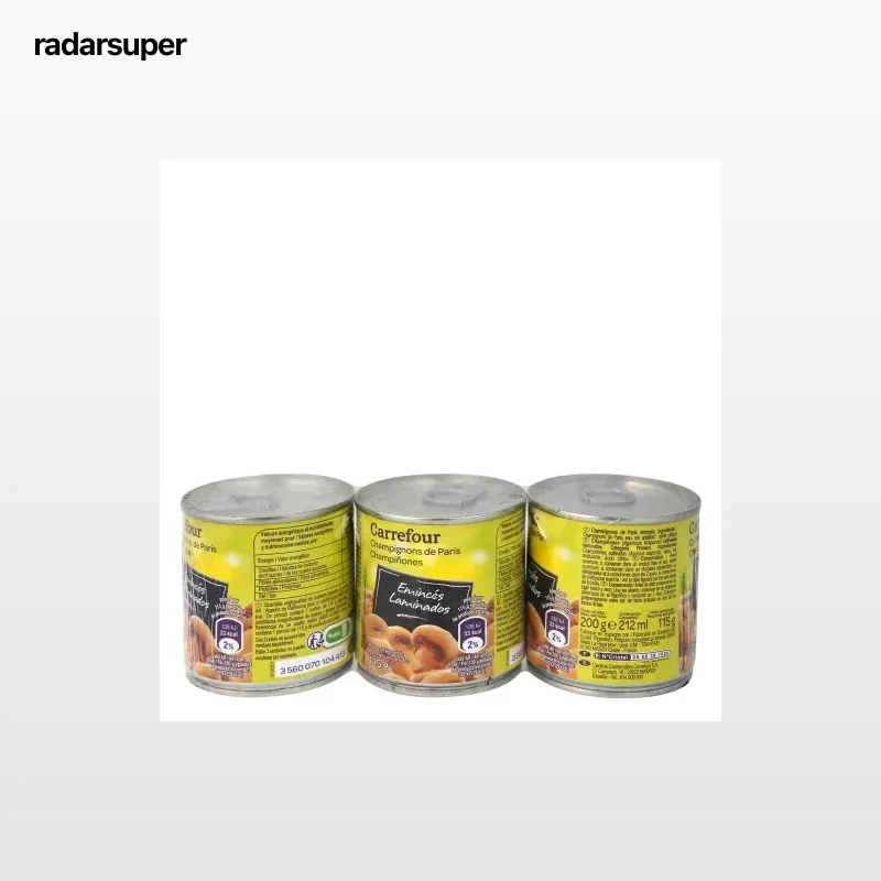 Champiñones laminados Carrefour pack de 3 unidades de 115 g.