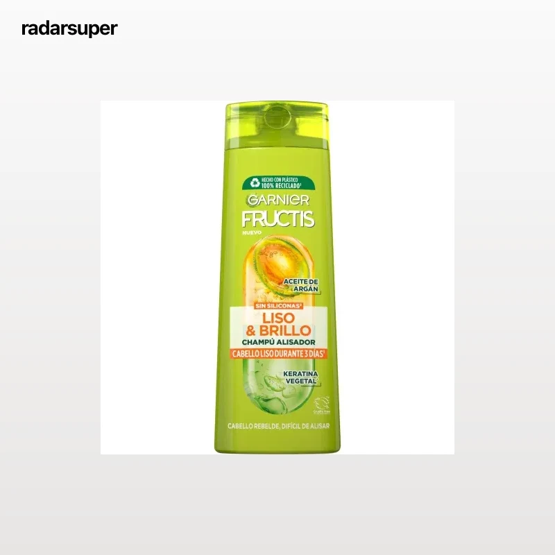 Champú alisador Liso & Brillo para cabello liso, rebelde o difícil de alisar Garnier-Fructis 380 ml.
