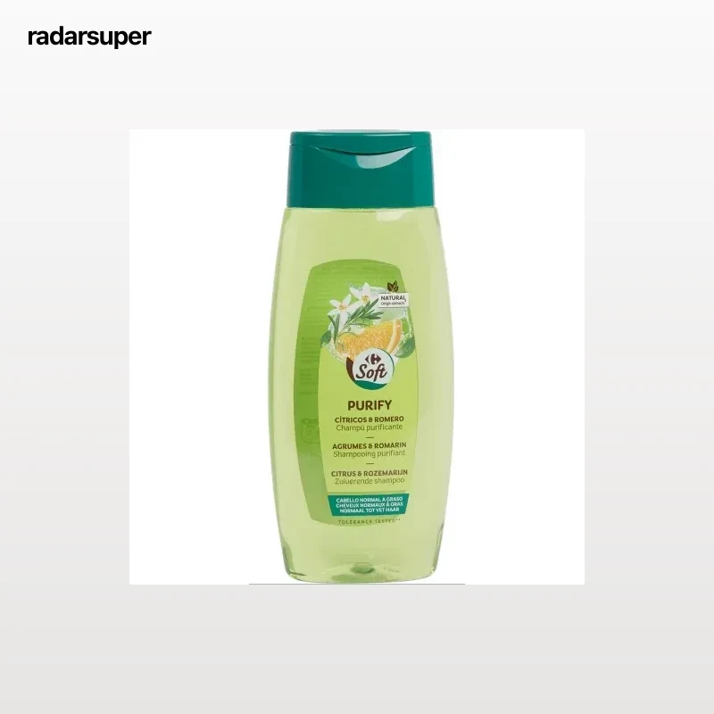 Champú cítricos y romero para cabello normal y graso Soft Carrefour 400 ml.