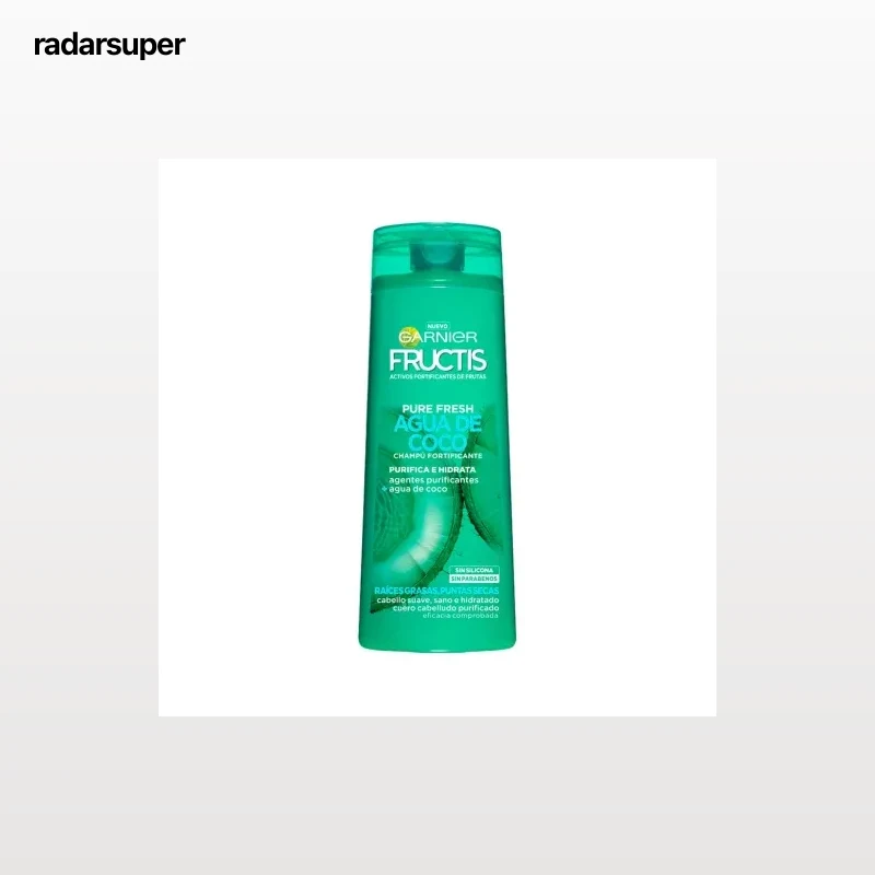 Champú fortificante Pure Fresh Agua de Coco para raíces grasas y puntas secas Garnier-Fructis 360 ml.