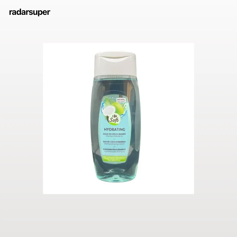 Champú hidratante con agua de coco & bambú para pelo apagado deshidratado Carrefour Soft 400 ml.