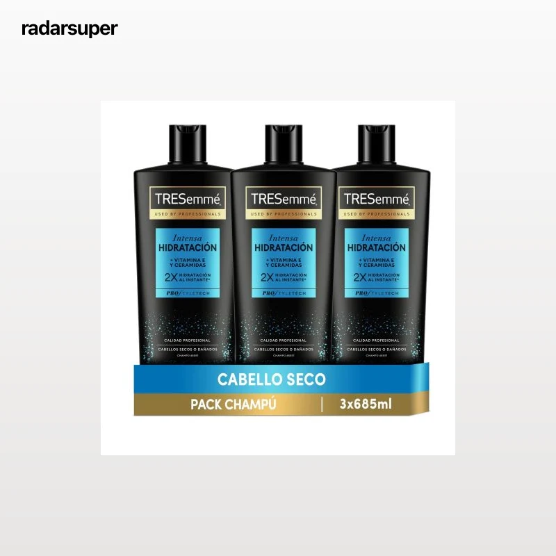Champú intensa hidratación para cabello seco o dañado TRESemmé pack 3 unidades 685 ml.