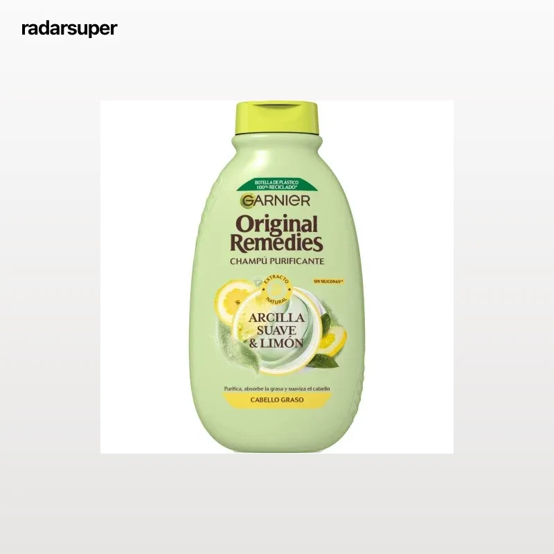 Champú purificante para pelo graso arcilla suave y limón Original Remedies Garnier 400 ml.