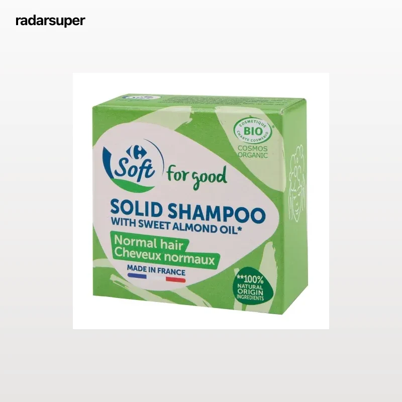 Champú sólido con aceite de almendra dulce ecológico Soft Carrefour 75 g.