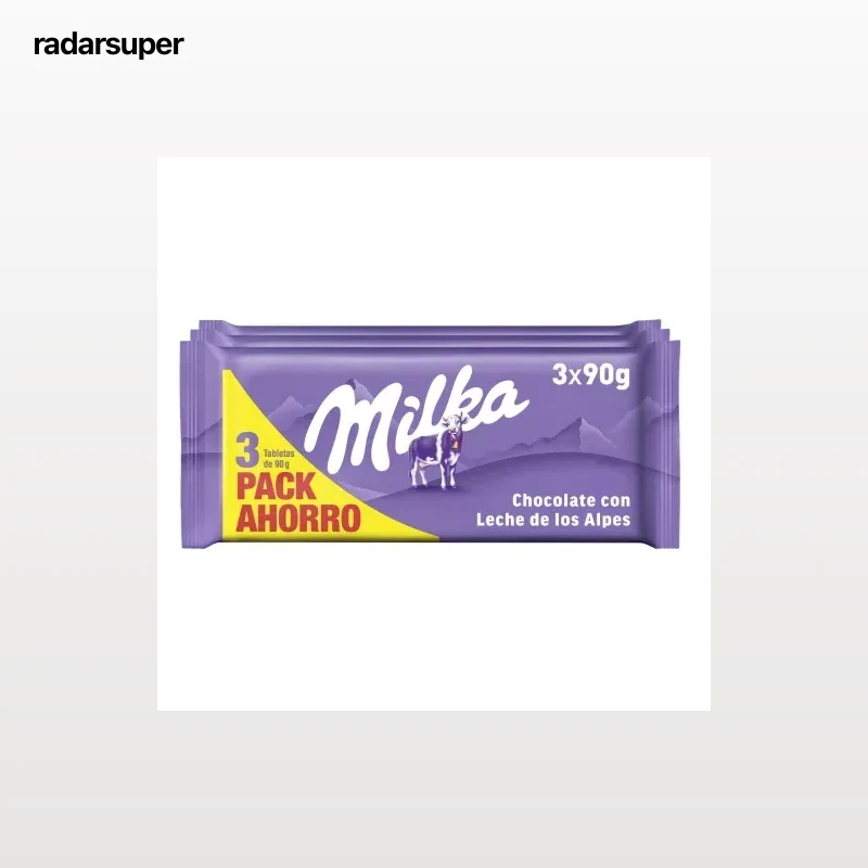 Chcoolate con leche Milka pack de 3 unidades de 90 g.