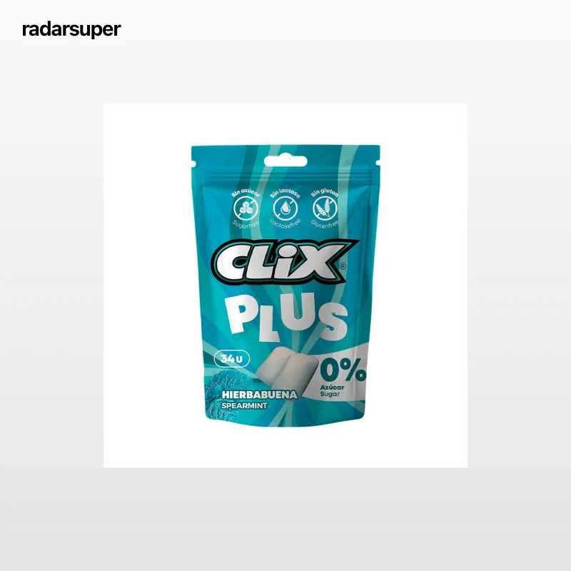 Chicles sabor hierbabuena Clix Plus sin gluten, sin lactosa y sin azúcar 45 g.