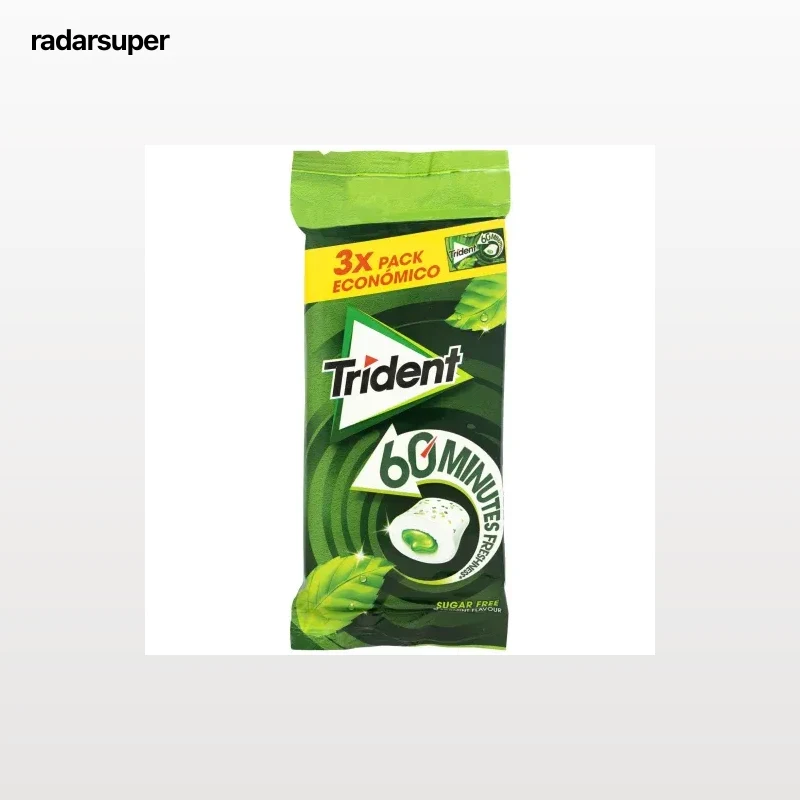 Chicles sabor hierbabuena Trident 60 minutos sin azúcar pack de 3 unidades de 22 g.