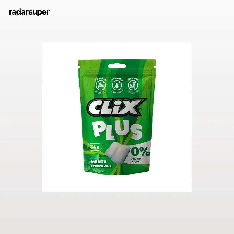 Chicles sabor menta Clix Plus sin gluten, sin lactosa y sin azúcar 45 g.