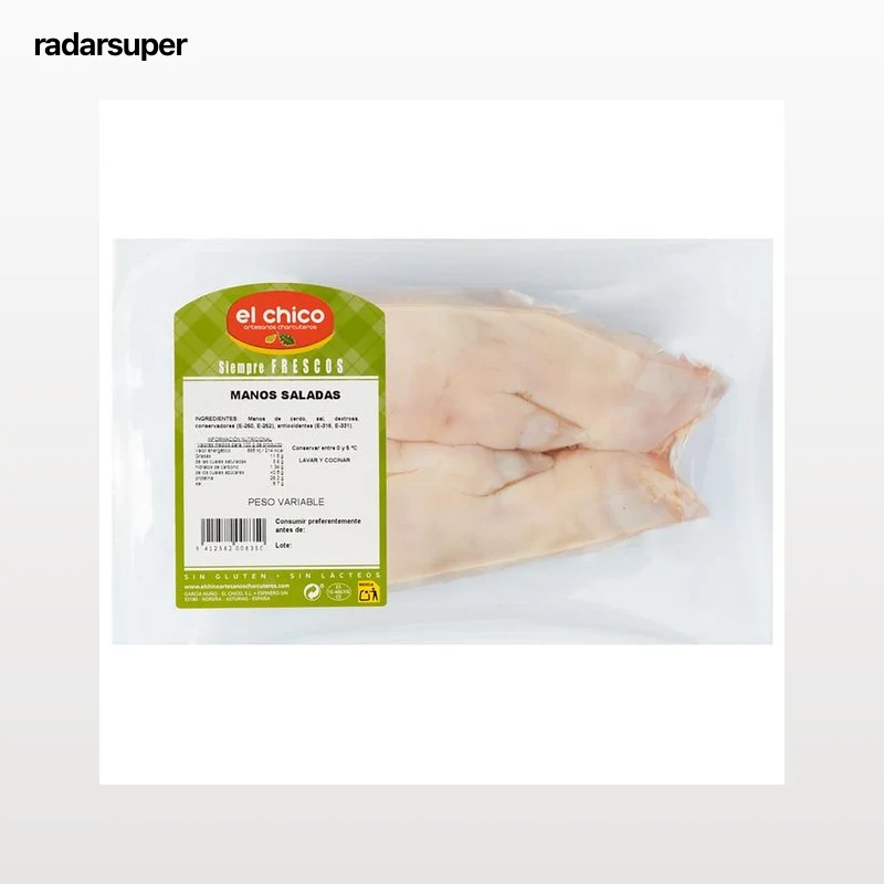 EL CHICO Manitas saladas de cerdo, sin gluten ni lacteos, envasadas al vacio