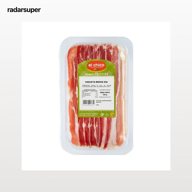 EL CHICO Panceta con un 25% menos de sal, cortada en finas lonchas 180 g.