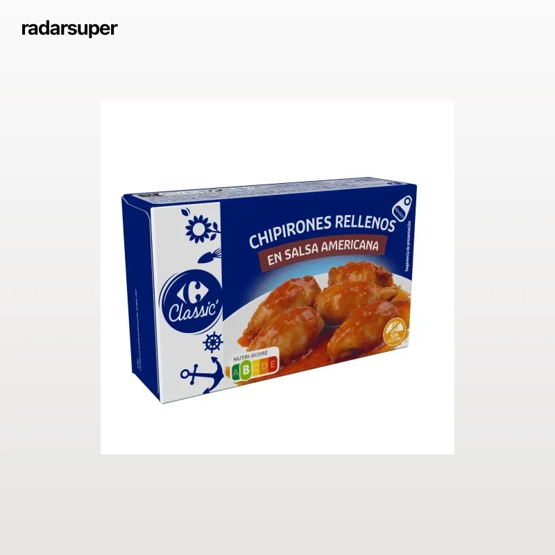 Chipirones rellenos en salsa americana Classic Carrefour sin gluten 72 g.