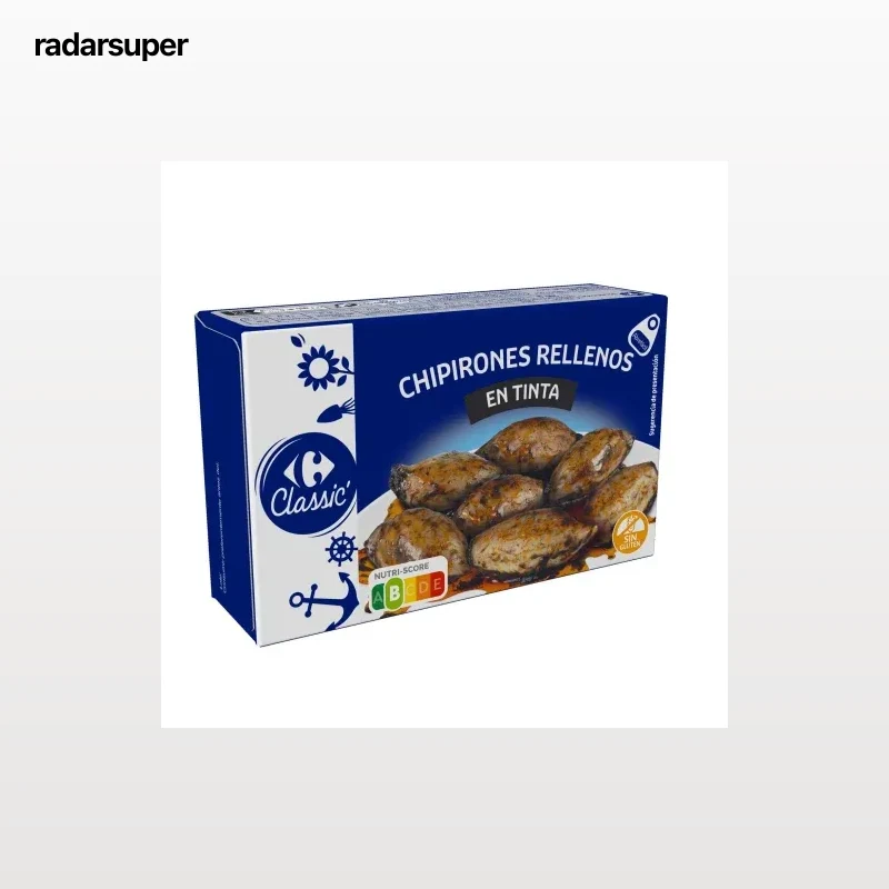 Chipirones rellenos en tinta Classic Carrefour sin gluten 75 g.