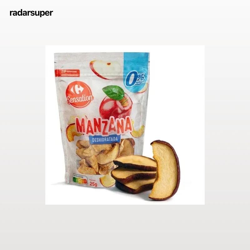 Chips de manzana deshidratada Sensation Carrefour sin azúcar añadido doy pack 65 g.