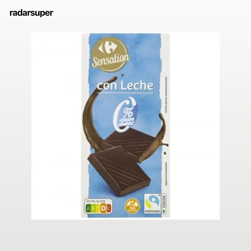 Chocolate con leche Carrefour Sensation sin gluten y sin azúcar añadido 125 g.
