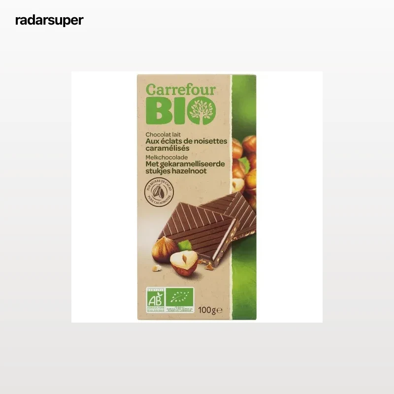 Chocolate con leche con avellanas caramelizadas ecológico Carrefour Bio 100 g.