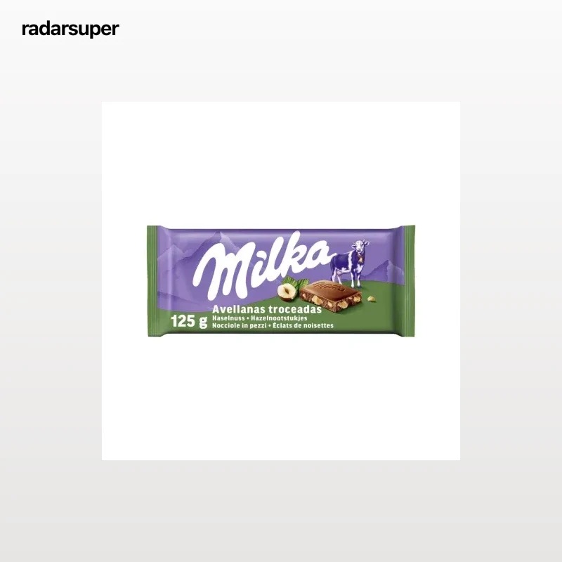 Chocolate con leche con avellanas troceadas Milka 125 g.