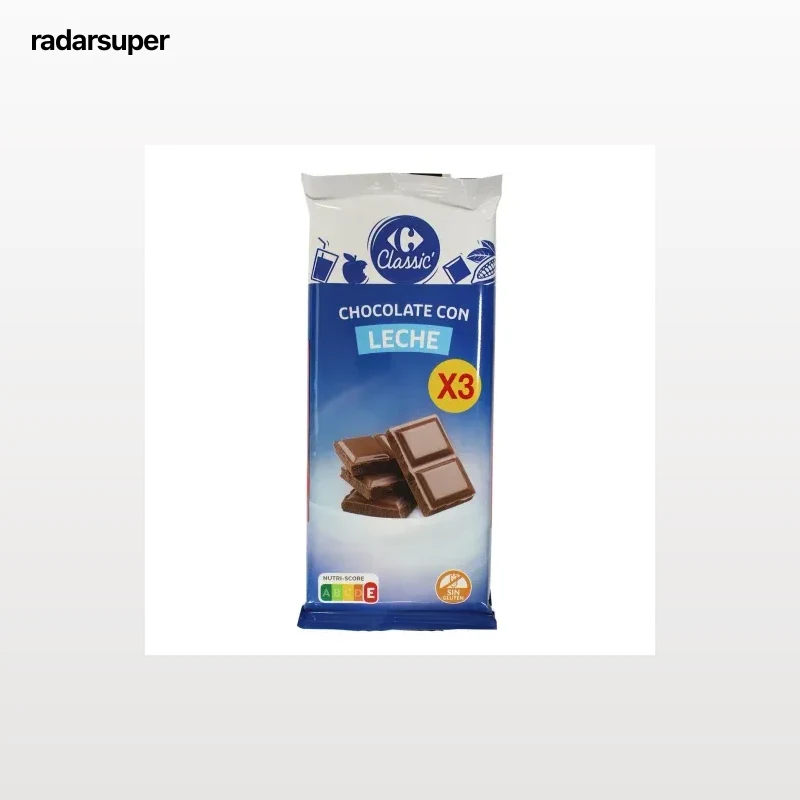 Chocolate con leche extrafino Carrefour Classic sin gluten pack de 3 tabletas de 150 g.