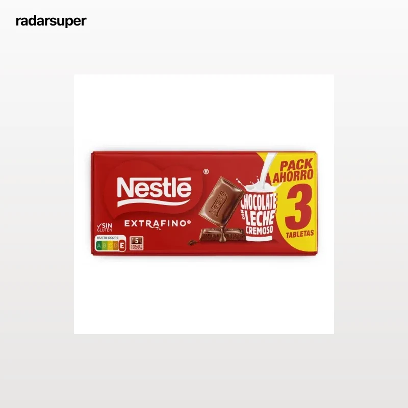 Chocolate con leche extrafino Nestlé sin gluten pack de 3 tabletas de 125 g.