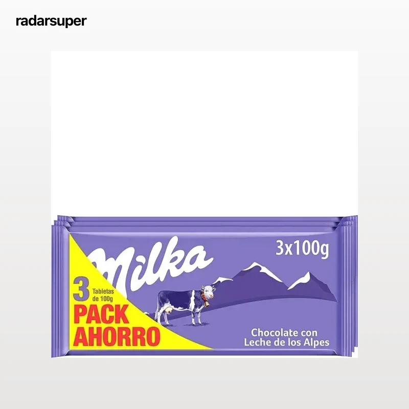 Chocolate con leche Milka pack de 3 unidades de 100 g.