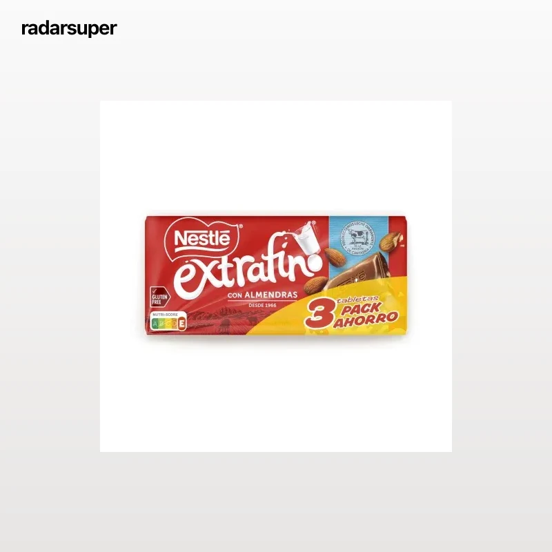 Chocolate con leche Nestle Extrafino pack de 3 unidades de 123 g.
