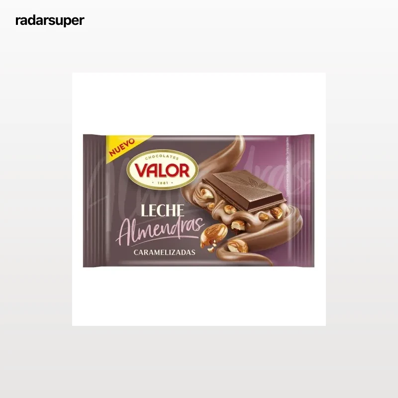 Chocolate con leche relleno con trozos de almendra caramelizada Valor 150 g.
