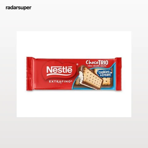 Chocolate con leche relleno de crema de nata y galleta Nestlé Extrafino ChocoTrio cookies & cream 90 g.