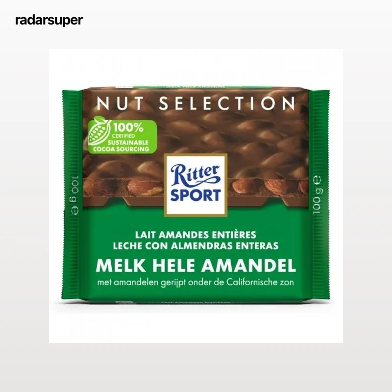 Chocolate con leche y almendras enteras Ritter Sport 100 g.