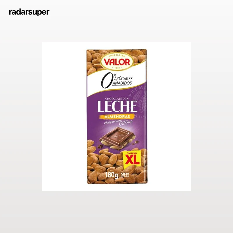 Chocolate con leche y almendras sin azúcar añadido Valor sin gluten 180 g.