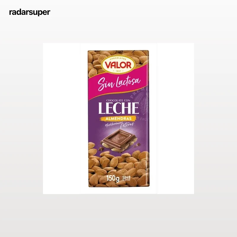 Chocolate con leche y almendras Valor sin gluten y sin lactosa 150 g.