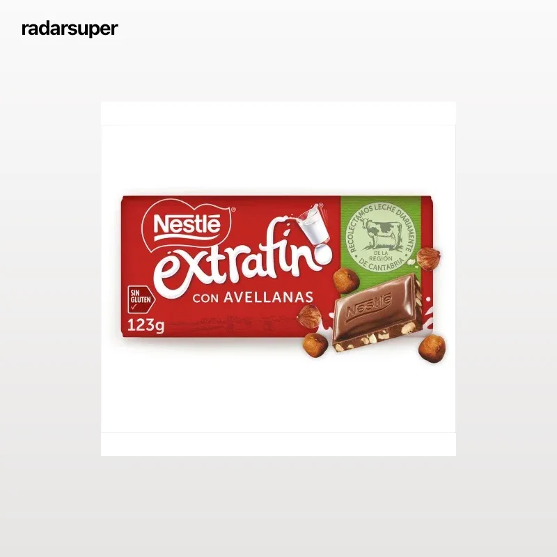 Chocolate con leche y avellanas Nestlé Extrafino sin gluten 123 g.