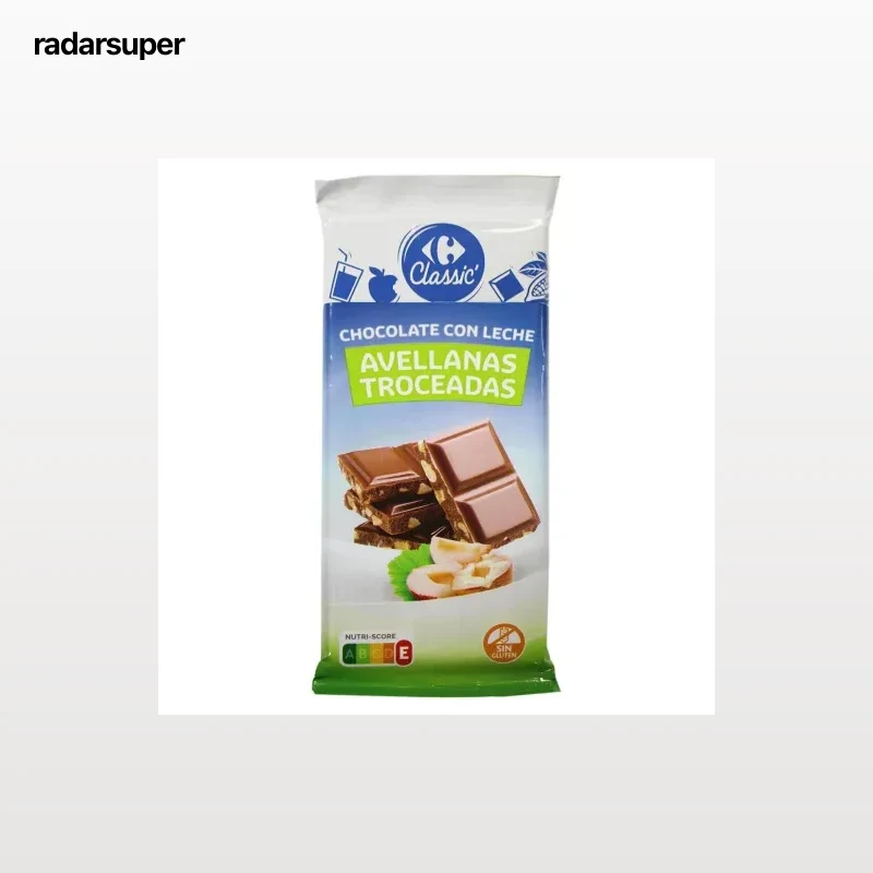Chocolate con leche y avellanas troceadas Carrefour Classic sin gluten 150 g.