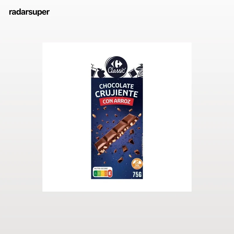 Chocolate crujiente con arroz Carrefour Classic sin gluten 75 g.