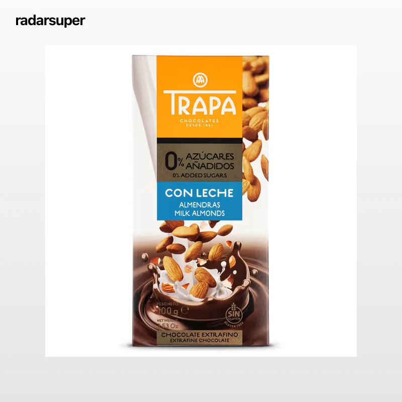 Chocolate con leche y almendras 0% azúcares añadidos Trapa 100 g