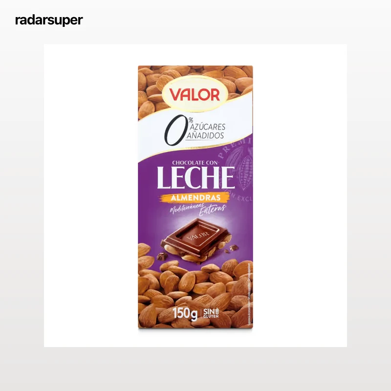 Chocolate con leche y almendras enteras 0% azúcares Valor 150 g