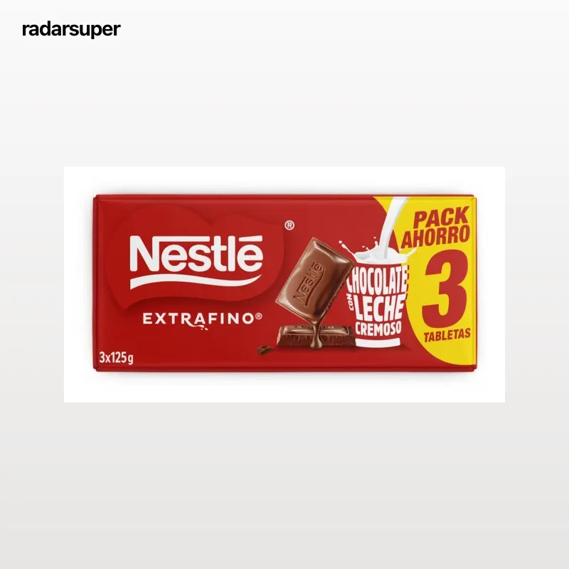 Chocolate con leche Nestlé Extrafino pack tabletas 3x125g