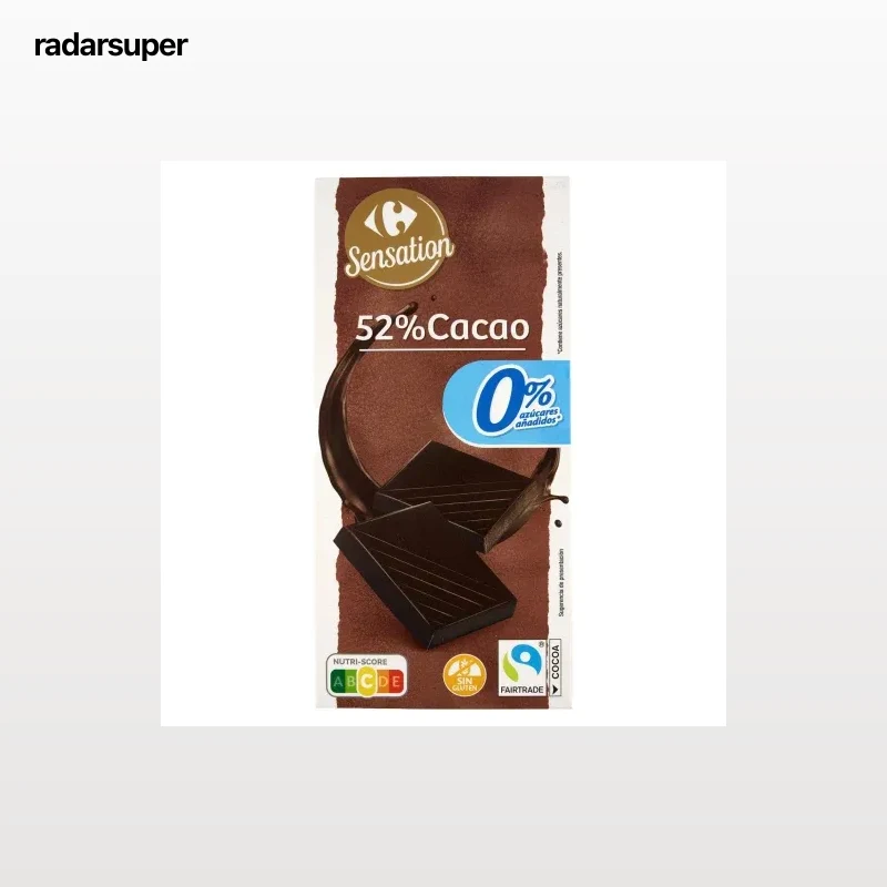 Chocolate negro 52% cacao Carrefour Sensation sin gluten y sin azúcar añadido 100 g.